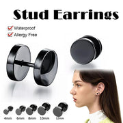 Pair Black Flat Round Barbell Plug Stud Earrings Stainless Steel Mens Gym 4-12Mm - 4mm V528-2UNITS1PAIR4MSIZE-4MM31768