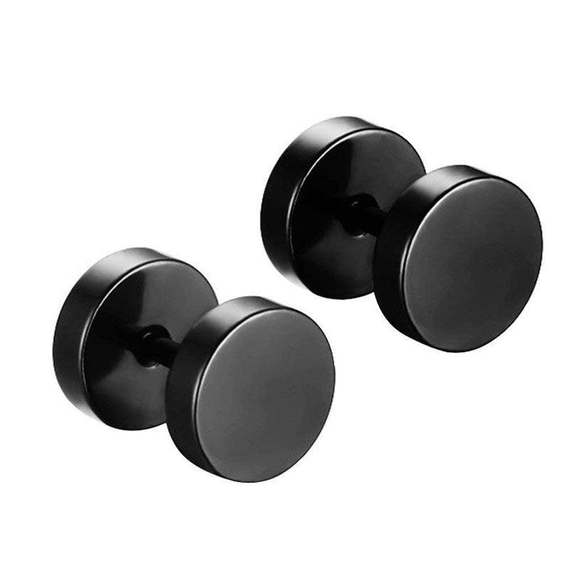 Pair Black Flat Round Barbell Plug Stud Earrings Stainless Steel Mens Gym 4-12Mm - 4mm V528-2UNITS1PAIR4MSIZE-4MM31768