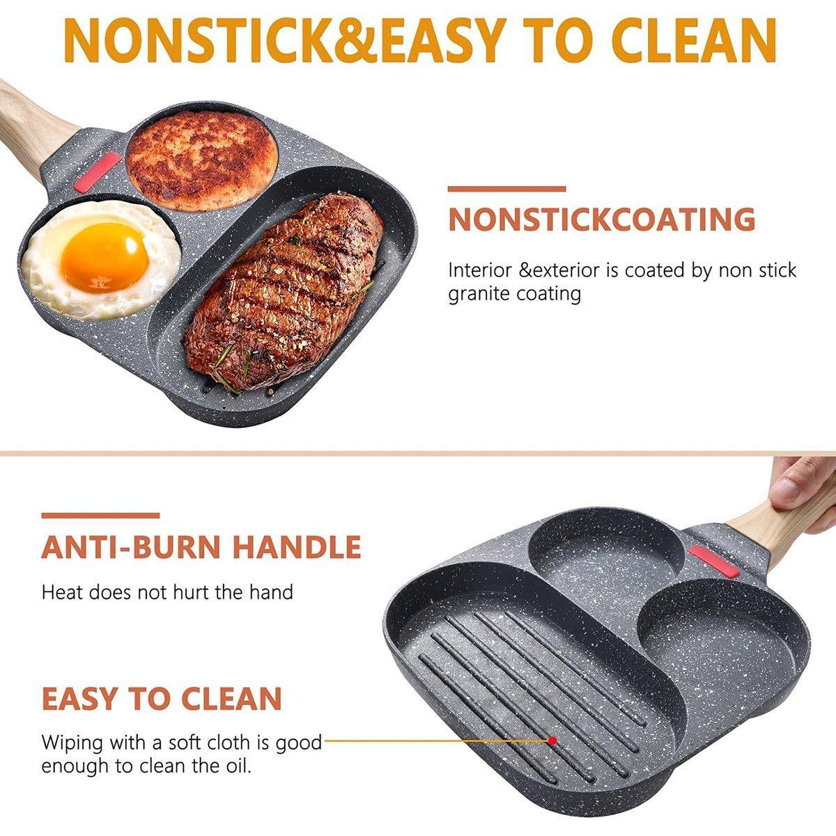Nonstick Three in One Egg Frying Pan Skillet Breakfast Cooker for Kitchen Use V528-3-IN-1-PAN-586933