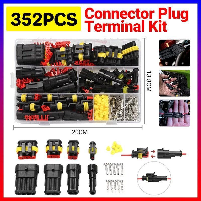 352PCS 12V Waterproof Electrical Wire Connector Plug Terminal Kit 1/2/3/4 Pin V528-352PCSTERMINALKIT-542948