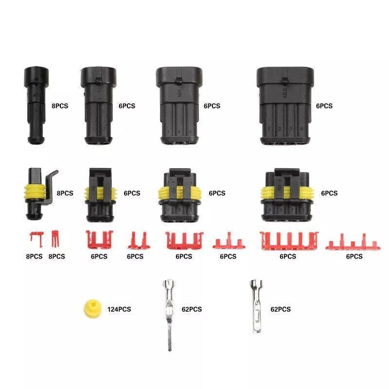352PCS 12V Waterproof Electrical Wire Connector Plug Terminal Kit 1/2/3/4 Pin V528-352PCSTERMINALKIT-542948
