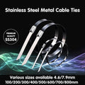 100x Stainless Steel Cable Ties SS304 Marine Grade Zip Strap Locking Wrap 100-800mm - 4.6*100mm V528-35821