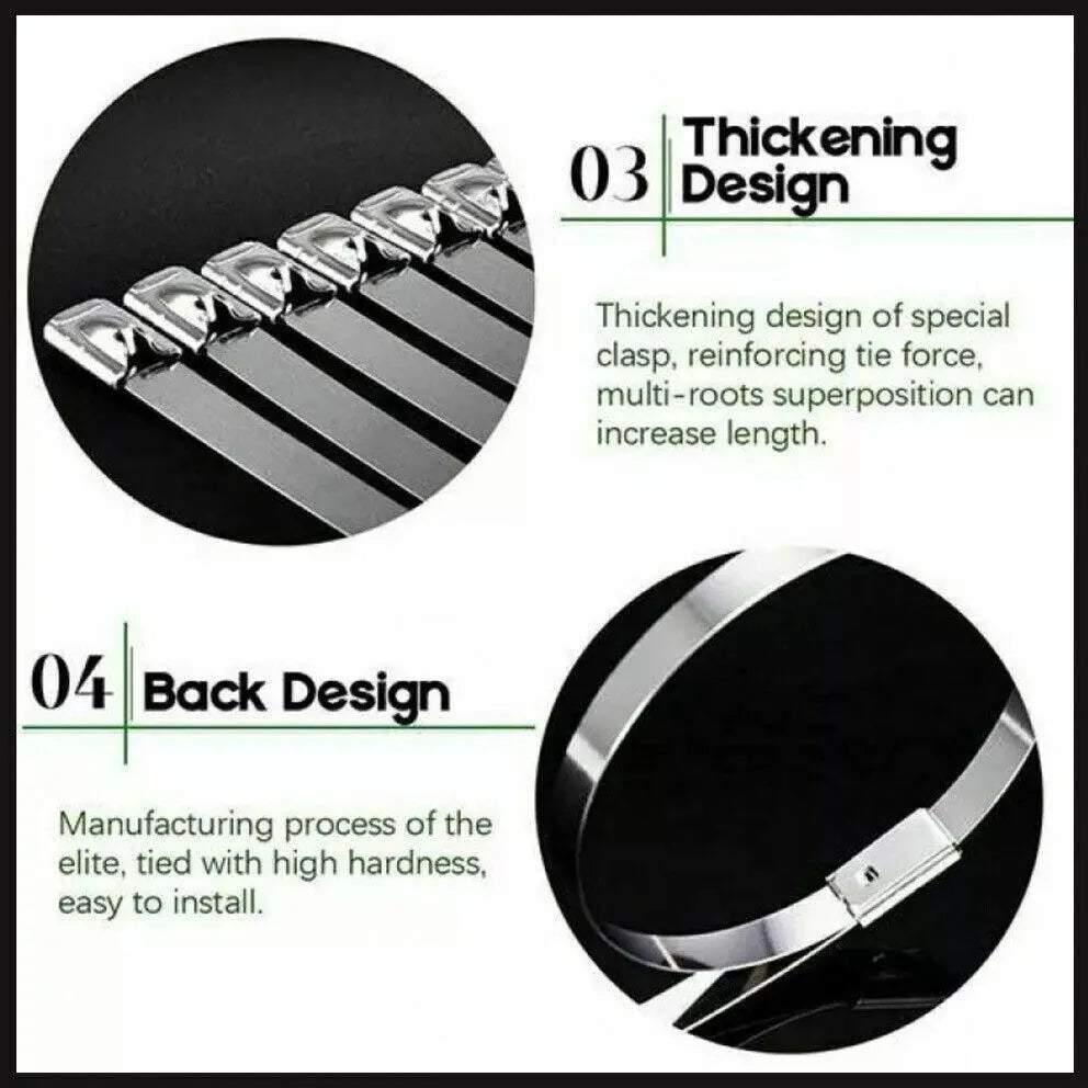 100x Stainless Steel Cable Ties SS304 Marine Grade Zip Strap Locking Wrap 100-800mm - 4.6*100mm V528-35821