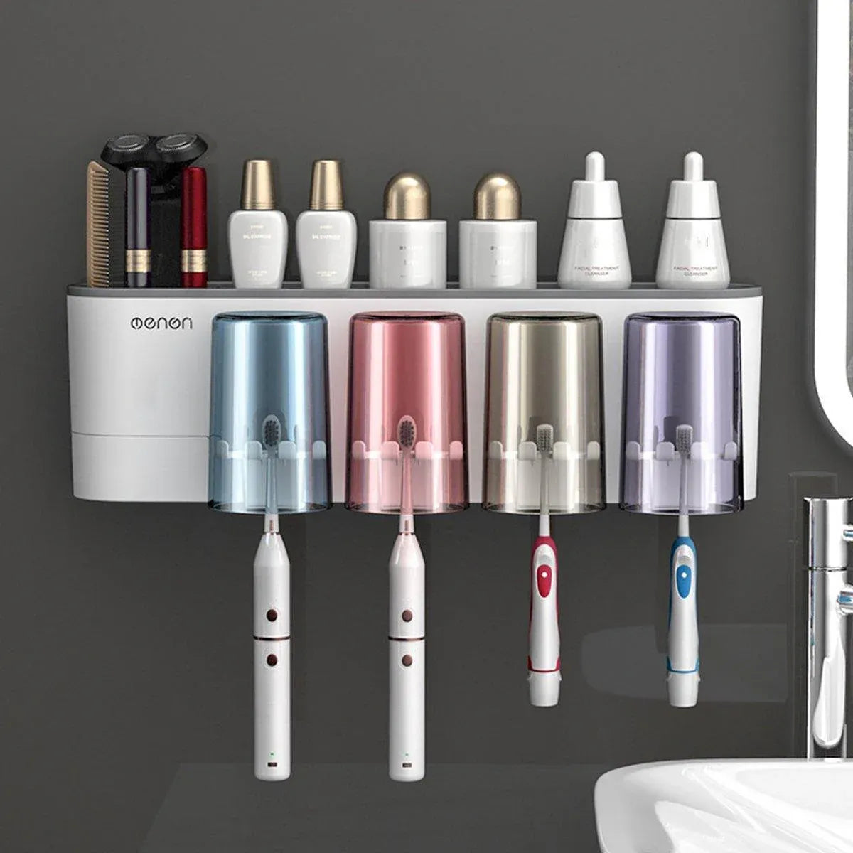 Bathroom Wall Mounted Toothbrush Holder Toothpaste Stand Storage Rack With Cup - Three Cups Set V528-3CUPS-TOOTHPASTEDISPENSER-493192