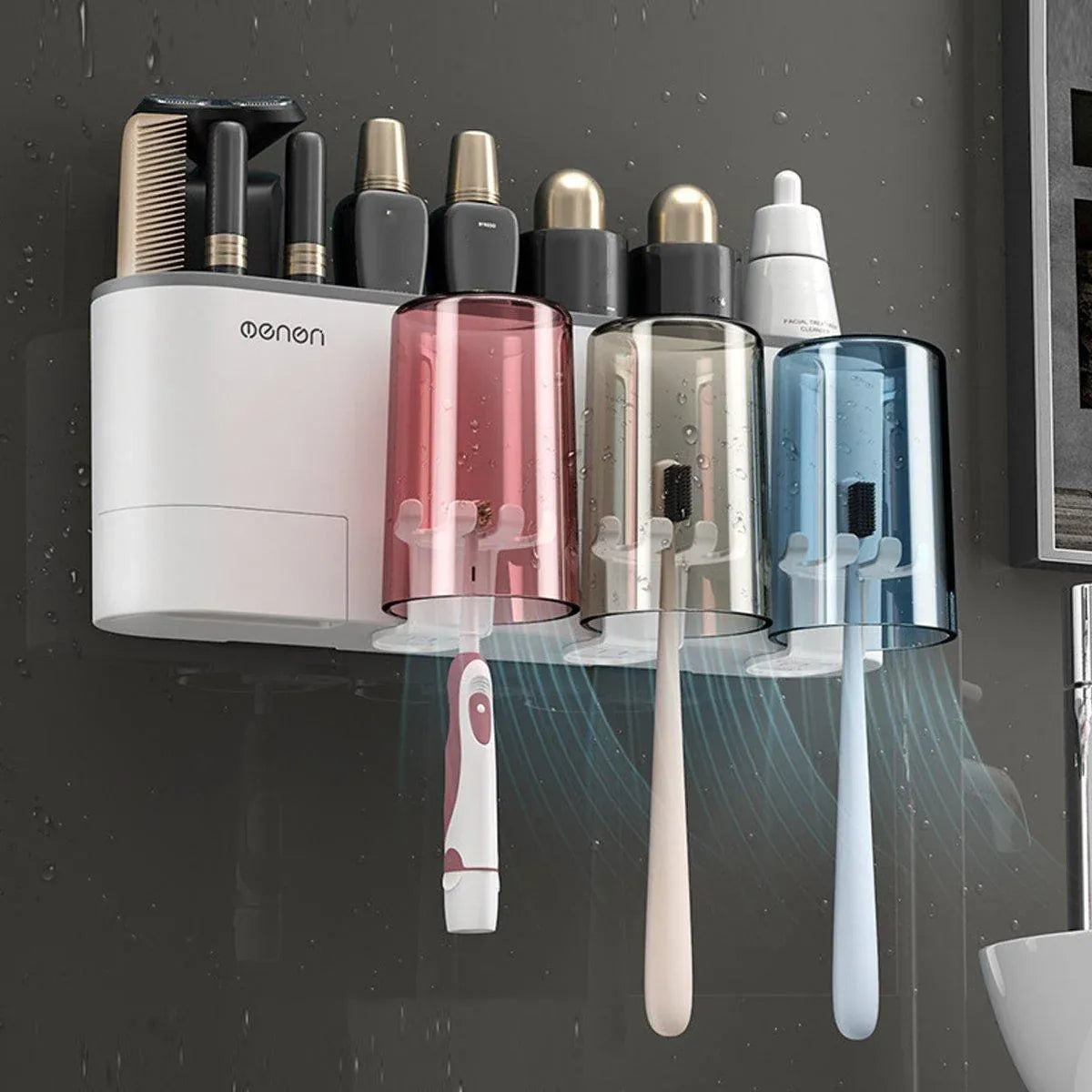 Bathroom Wall Mounted Toothbrush Holder Toothpaste Stand Storage Rack With Cup - Three Cups Set V528-3CUPS-TOOTHPASTEDISPENSER-493192