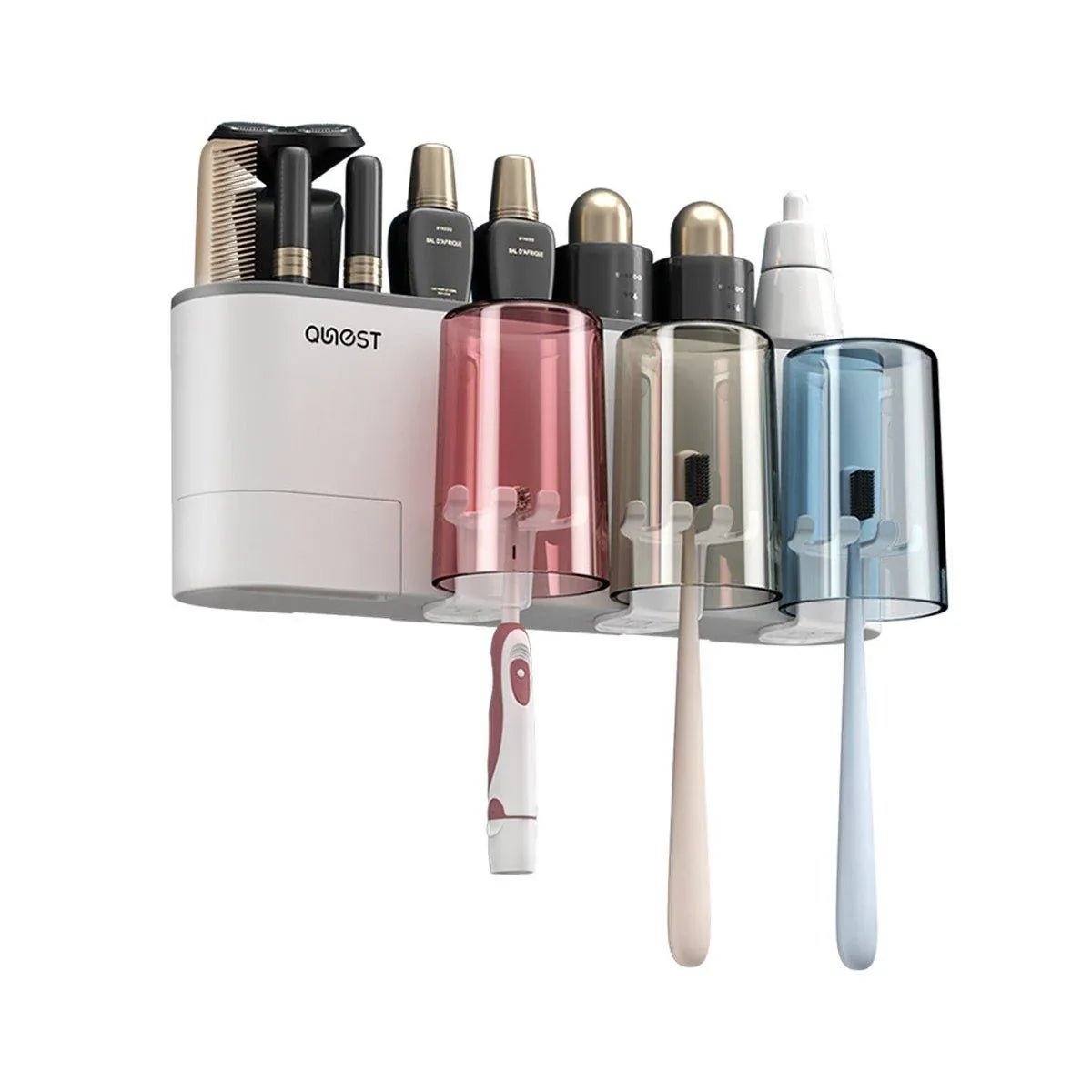 Bathroom Wall Mounted Toothbrush Holder Toothpaste Stand Storage Rack With Cup - Three Cups Set V528-3CUPS-TOOTHPASTEDISPENSER-493192