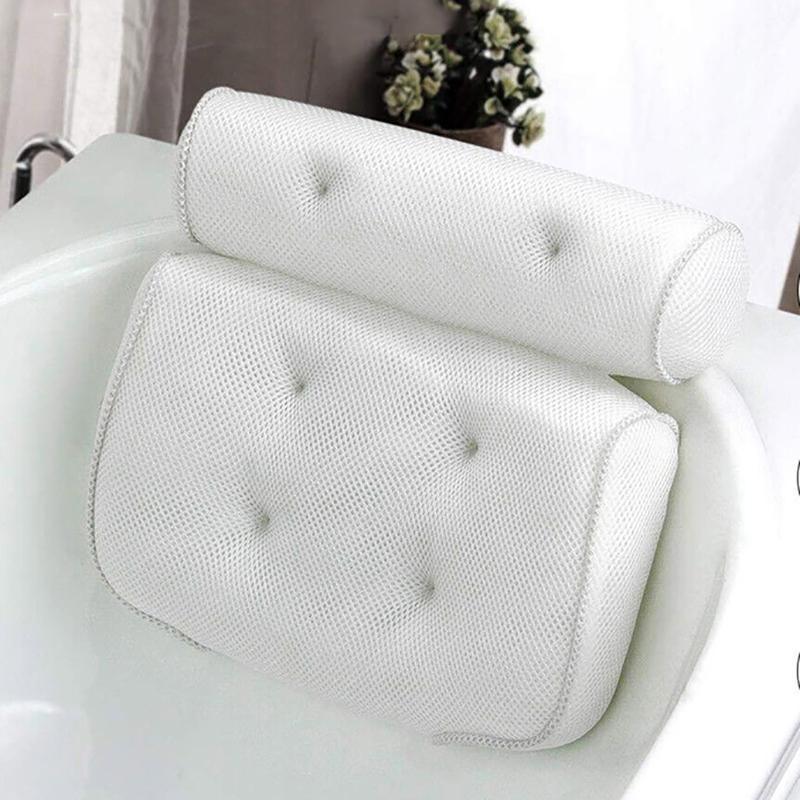 Home 3D Mesh Bath Pillow Back Neck Support Bathtub Spa Hot Tub Suction Cups New V528-3DBATHPILLOW-WHITE-816151