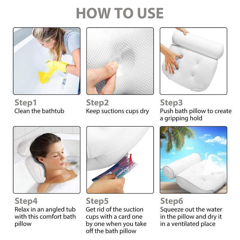 Home 3D Mesh Bath Pillow Back Neck Support Bathtub Spa Hot Tub Suction Cups New V528-3DBATHPILLOW-WHITE-816151