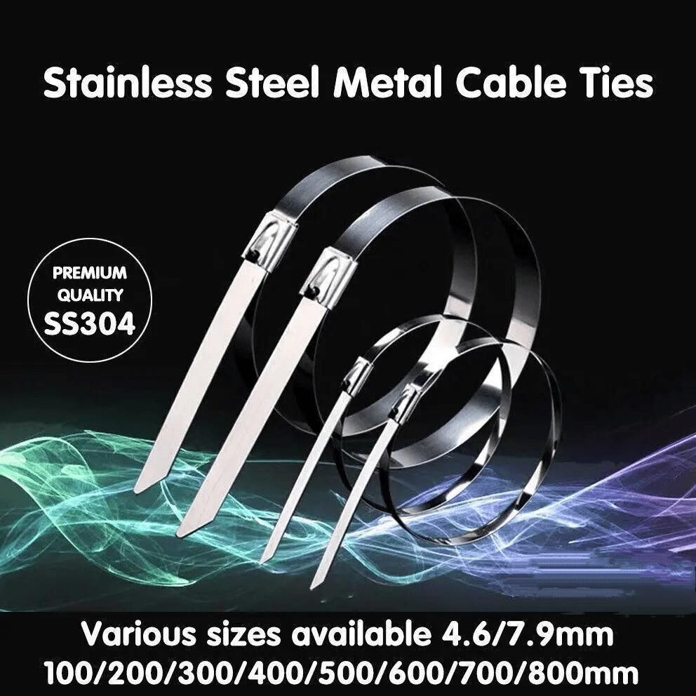20X Stainless Steel Cable Ties S304 Marine Grade Zip Strap Locking Wrap 100-800Mm - 4.6x400mm