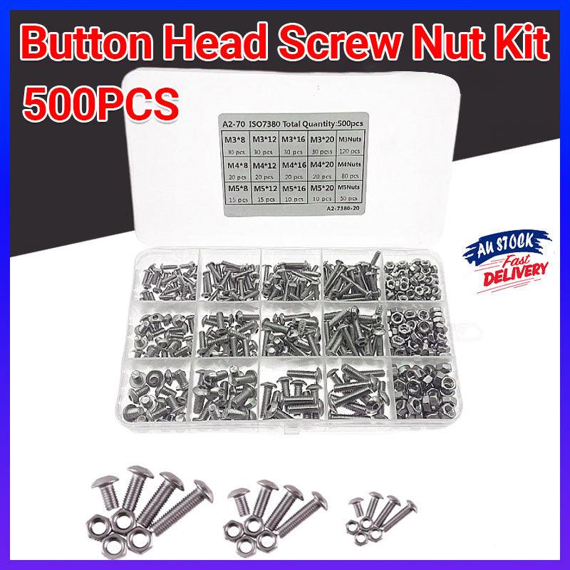 500x M3/M4/M5 Stainless Steel Hex Socket Button Head Bolts Screws Nuts Kit V528-500PCS-NUTSKIT-743126