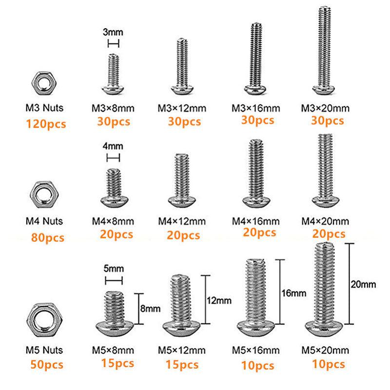 500x M3/M4/M5 Stainless Steel Hex Socket Button Head Bolts Screws Nuts Kit V528-500PCS-NUTSKIT-743126