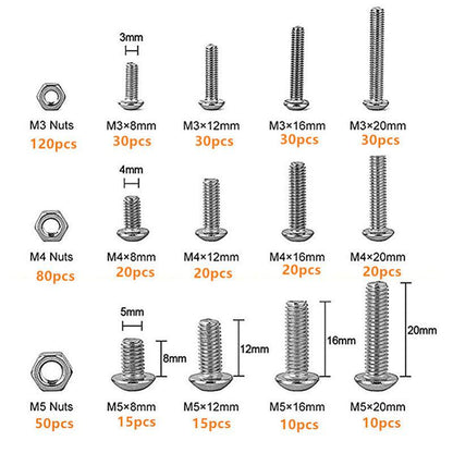 500x M3/M4/M5 Stainless Steel Hex Socket Button Head Bolts Screws Nuts Kit V528-500PCS-NUTSKIT-743126