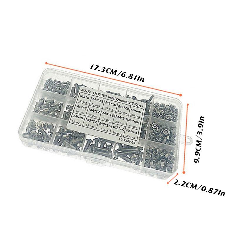 500x M3/M4/M5 Stainless Steel Hex Socket Button Head Bolts Screws Nuts Kit V528-500PCS-NUTSKIT-743126
