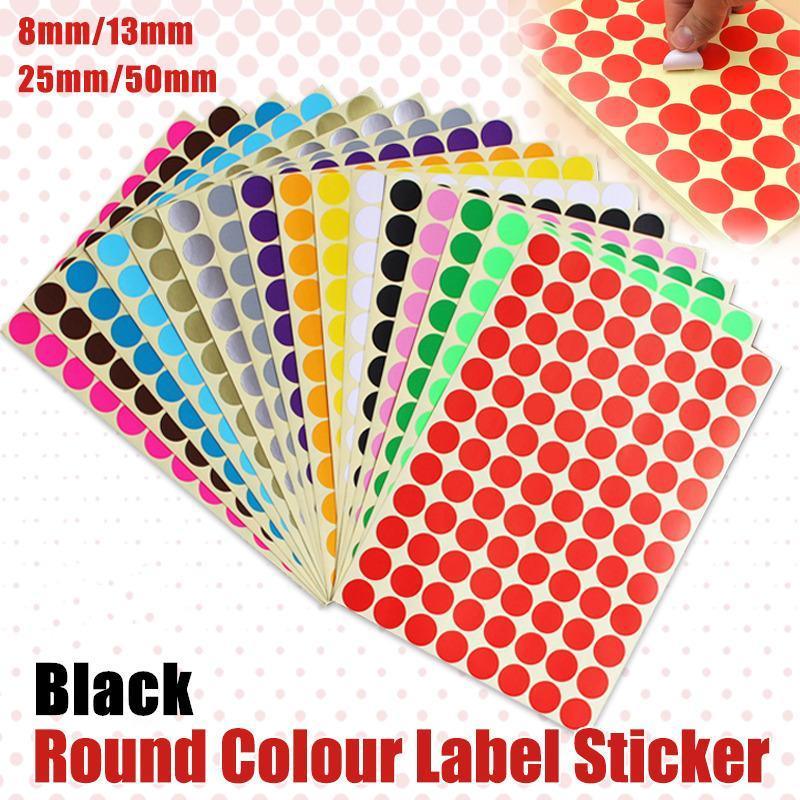 8/13/25/50mm Colour Sticker Dots Adhesive Round Labels Circular Scrapbooking Black - 50mm 8 Dots - 5 Sheets V528-5PCS-BLACK-50MM8DOTS-698335