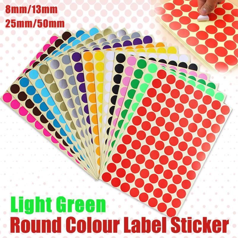 8/13/25/50mm Sticker Dots Adhesive Round Labels Circular Scrapbooking Light Green - 50mm 8 Dots - 5 Sheets V528-5PCS-LIGHTGREEN-50MM13DOTS-728380