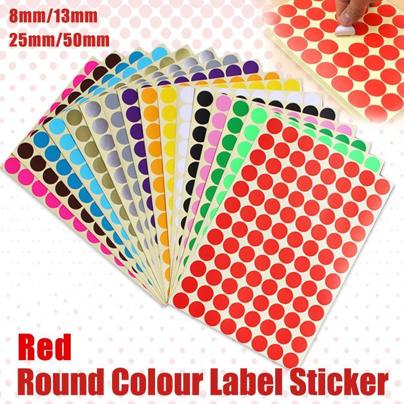 8/13/25/50mm Colour Sticker Dots Adhesive Round Labels Circular Scrapbooking Red - 25mm 40 Dots - 5 Sheets V528-5PCS-RED-25MM46DOTS-111449