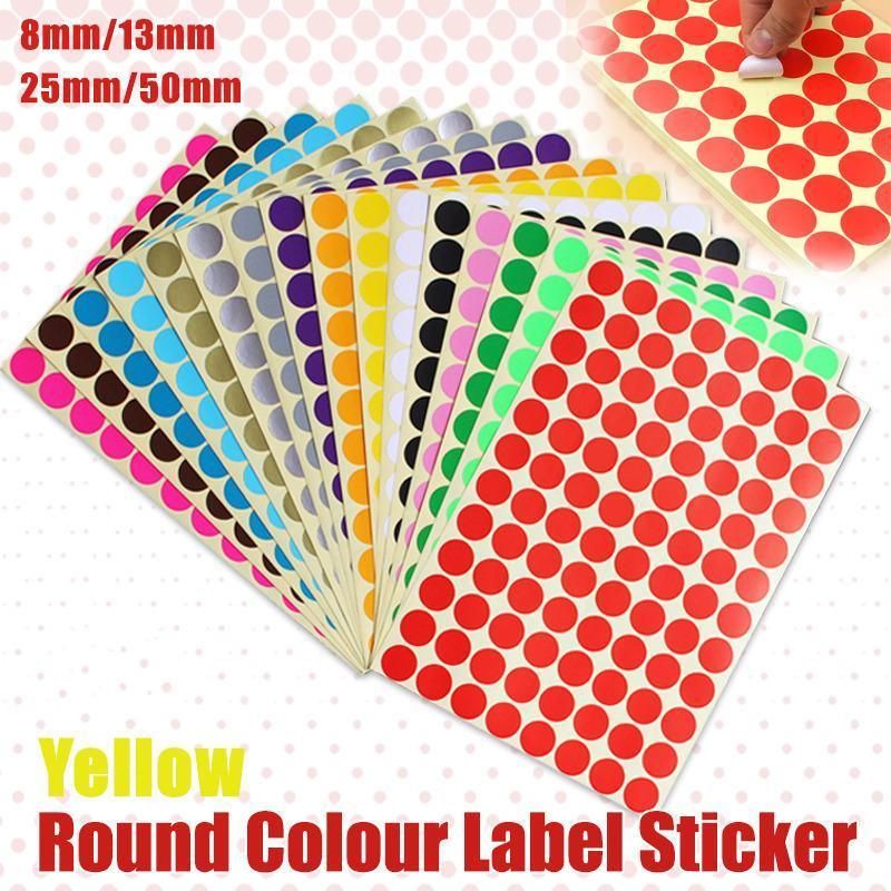 8/13/25/50mm Colour Sticker Dots Adhesive Round Labels Circular Scrapbooking Yellow - 50mm 8 Dots - 5 Sheets V528-5PCS-YELLOW-50MM9DOTS-596681