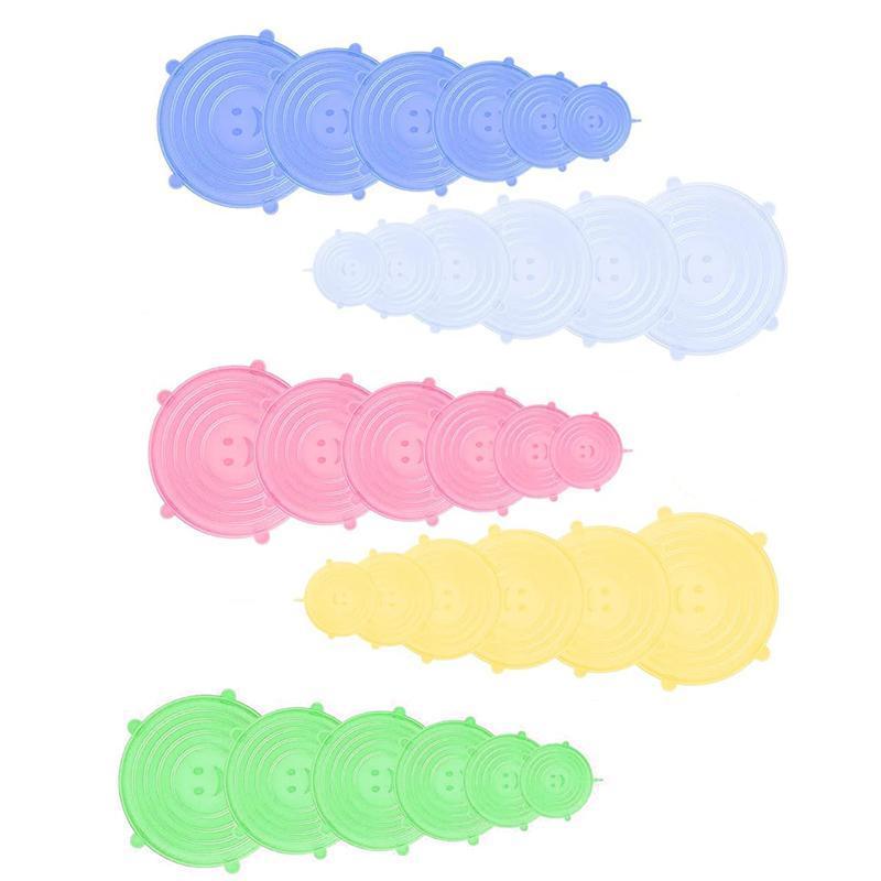 6PCS Stretch Reusable Silicone Food Saver Cover Seal Insta Lids Bowl Wraps - Green V528-6PCS-COVER-GREEN-476281