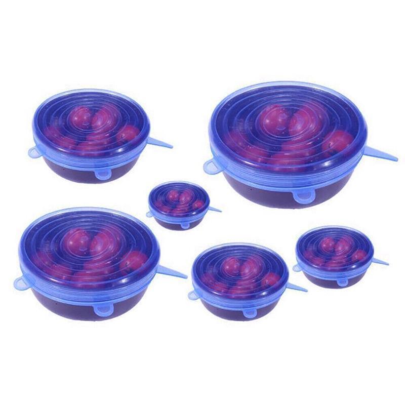 6PCS Stretch Reusable Silicone Food Saver Cover Seal Insta Lids Bowl Wraps - Green V528-6PCS-COVER-GREEN-476281