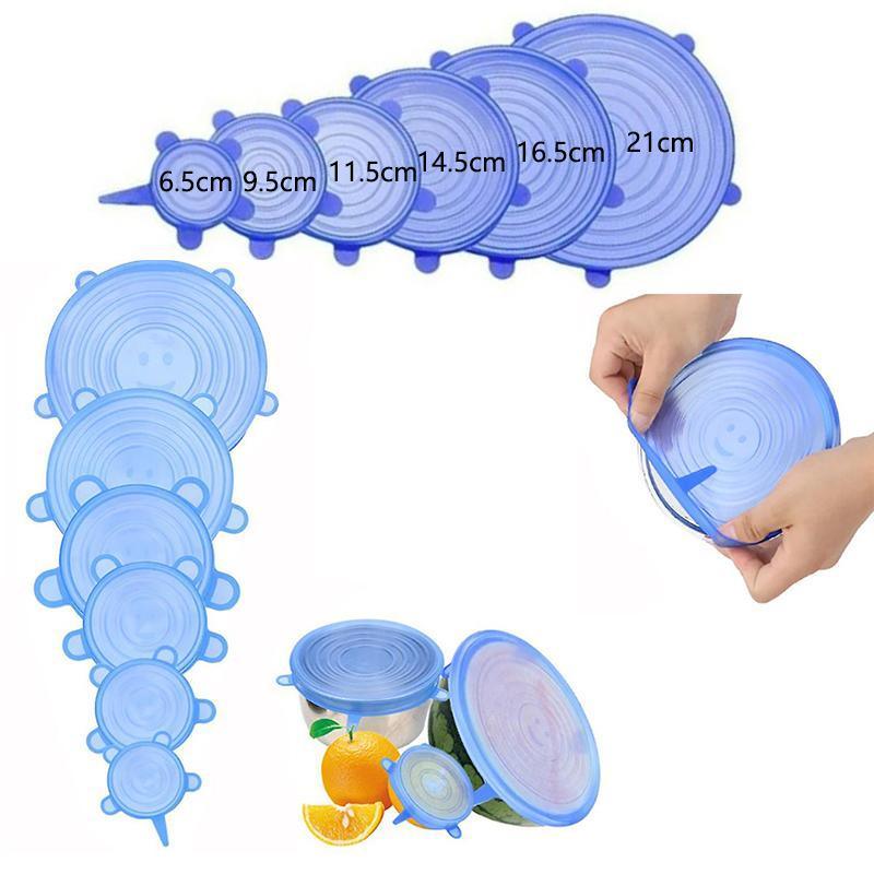 6PCS Stretch Reusable Silicone Food Saver Cover Seal Insta Lids Bowl Wraps - Green V528-6PCS-COVER-GREEN-476281