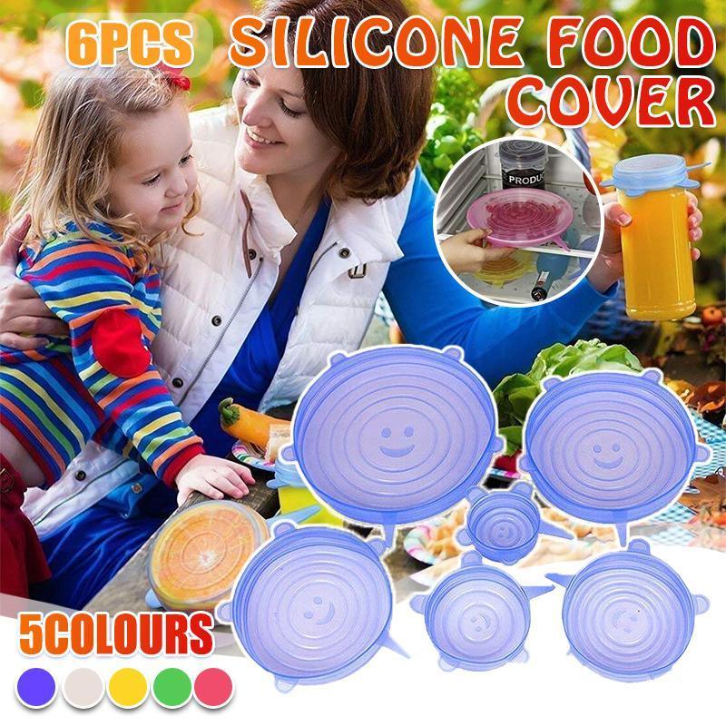 6PCS Stretch Reusable Silicone Food Saver Cover Seal Insta Lids Bowl Wraps - Pink V528-6PCS-COVER-PINK-289130