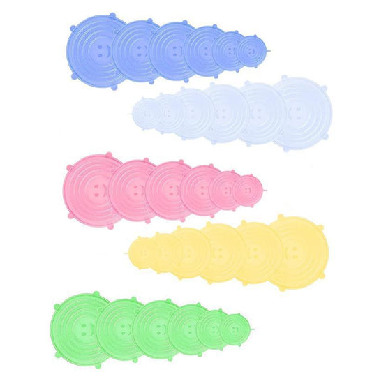 6PCS Stretch Reusable Silicone Food Saver Cover Seal Insta Lids Bowl Wraps - Yellow V528-6PCS-COVER-YELLOW-615779