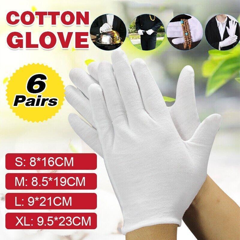 6 Pairs Handling Work Hands Protector Soft Costume Jewellery Cotton White Gloves - XL V528-6PCSWORKHANDS-L457589