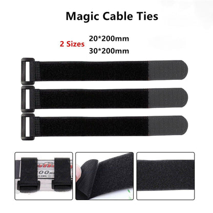 Magic Cable Ties Reusable Winder Coded Organiser Cords Hook Loop Black - 20*200mm 10PCS V528-71665