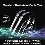 20X Stainless Steel Cable Ties S304 Marine Grade Zip Strap Locking Wrap 100-800Mm - 4.6x350mm