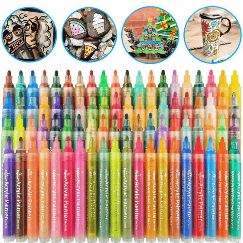 Flysea 12-80 Colours Acrylic Paint Pens Painting Stone Ceramic Glass Marker2-3Mm - 80-Colour Set V528-80-COLOURSET-578544