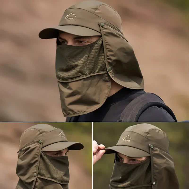 Unisex Face Neck Flap Hat Wide Brim Cap Hiking Fishing Sun Protection Outdoor - Army Green V528-9071SUNVISOR-ARMYGREEN-195817