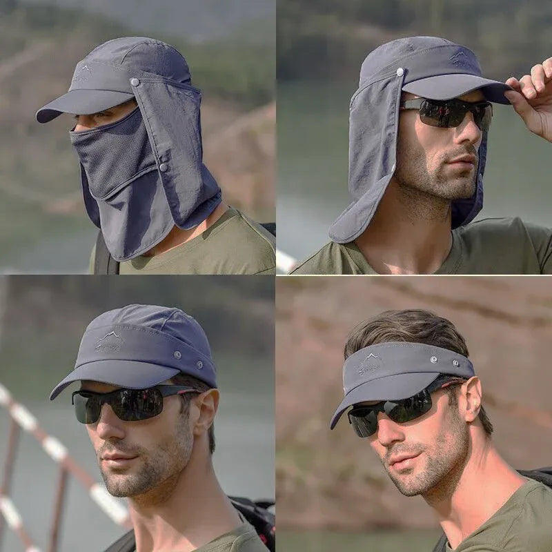 Unisex Face Neck Flap Hat Wide Brim Cap Hiking Fishing Sun Protection Outdoor - Dark Grey V528-9071SUNVISOR-DARKGREY-171524