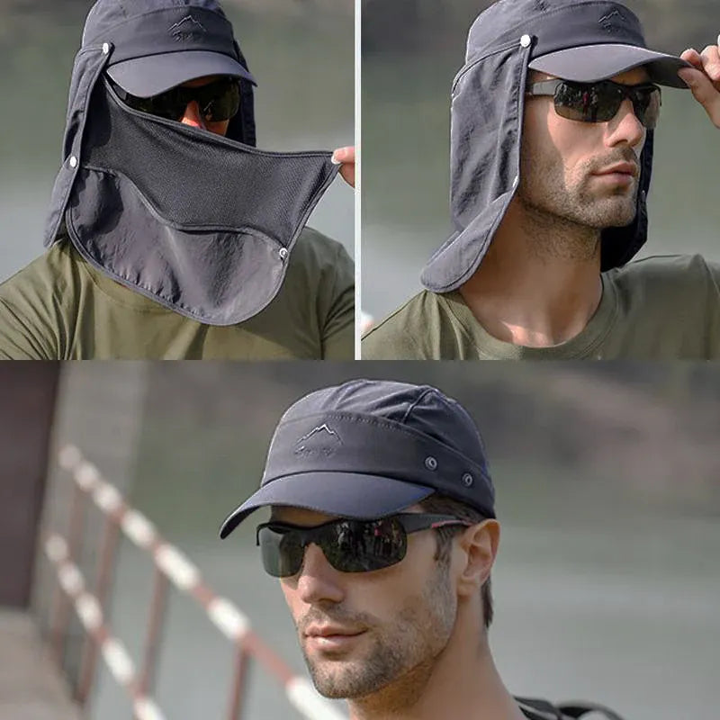 Unisex Face Neck Flap Hat Wide Brim Cap Hiking Fishing Sun Protection Outdoor - Dark Grey V528-9071SUNVISOR-DARKGREY-171524