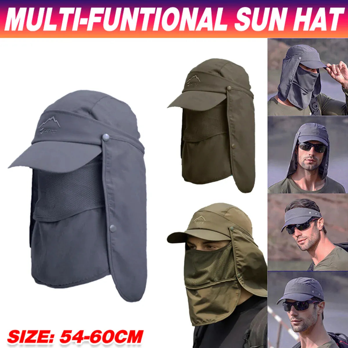 Unisex Face Neck Flap Hat Wide Brim Cap Hiking Fishing Sun Protection Outdoor - Dark Grey V528-9071SUNVISOR-DARKGREY-171524