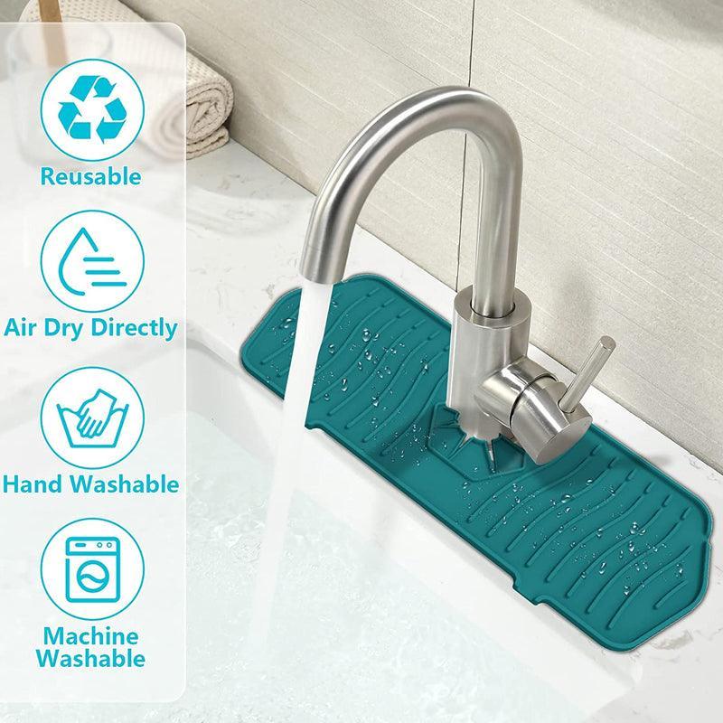 L Size Silicone Faucet Mat Kitchen Protector Faucet Absorbent Mat Sink Splash Guard - Black V528-9360101002947