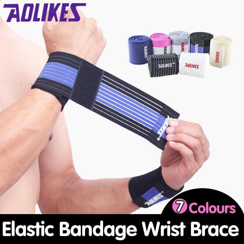Aolikes Wrist Brace Elastic Bandage Support Sport Gym Wrap Fitness Wristband - Black+Blue V528-9360101004897