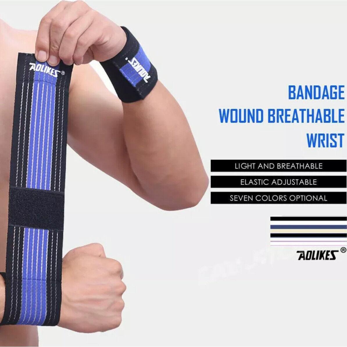 Aolikes Wrist Brace Elastic Bandage Support Sport Gym Wrap Fitness Wristband - Black+Blue V528-9360101004897