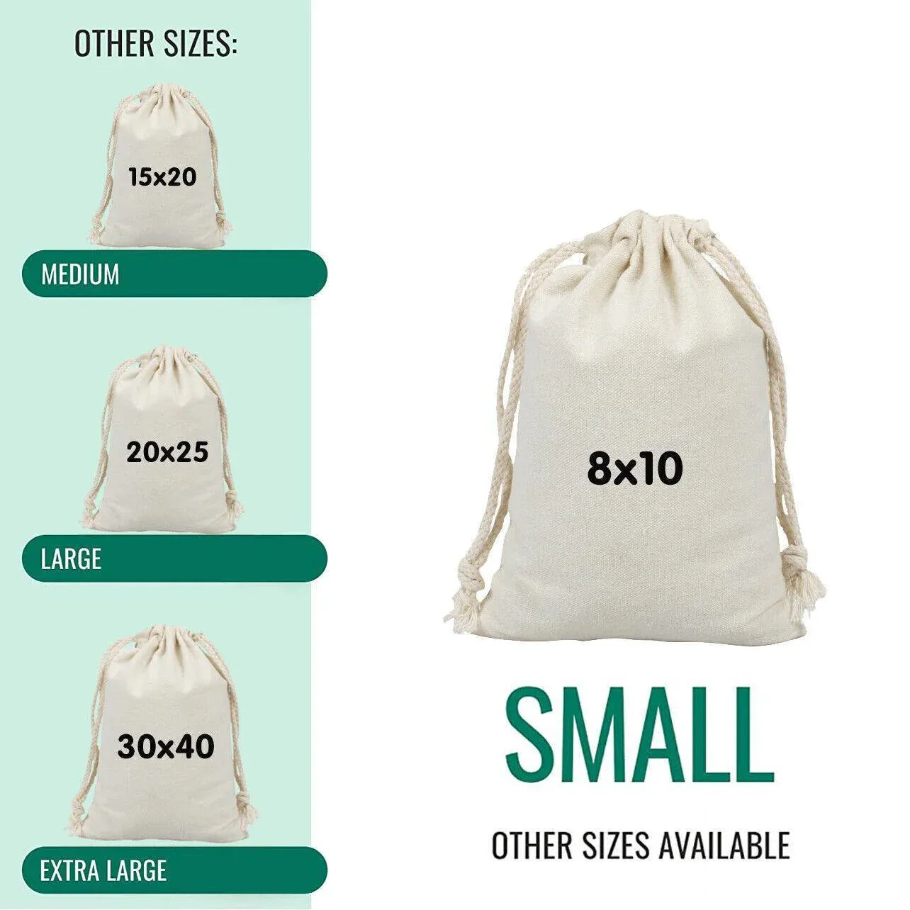 10X Canvas Cotton Drawstring Bags Linen Calico Tote Gift Storage Pouches - 8x10cm