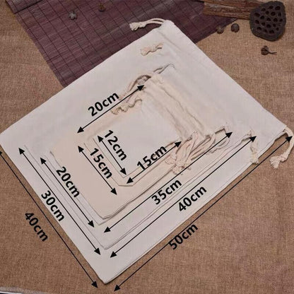 10X Canvas Cotton Drawstring Bags Linen Calico Tote Gift Storage Pouches - 8x10cm V528-9360101012809