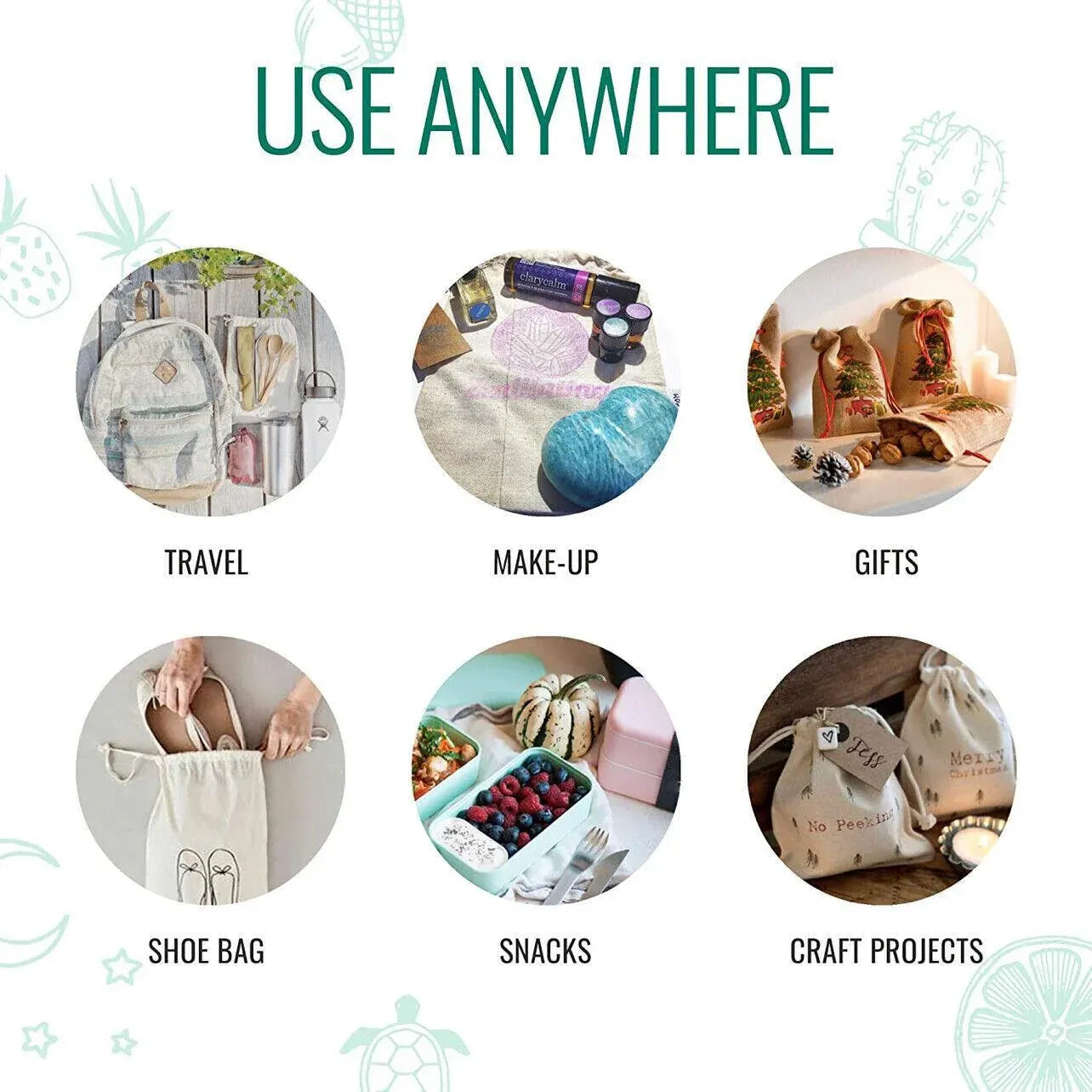 10X Canvas Cotton Drawstring Bags Linen Calico Tote Gift Storage Pouches - 8x10cm V528-9360101012809