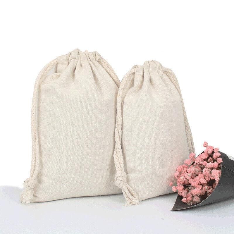 10X Canvas Cotton Drawstring Bags Linen Calico Tote Gift Storage Pouches - 8x10cm V528-9360101012809