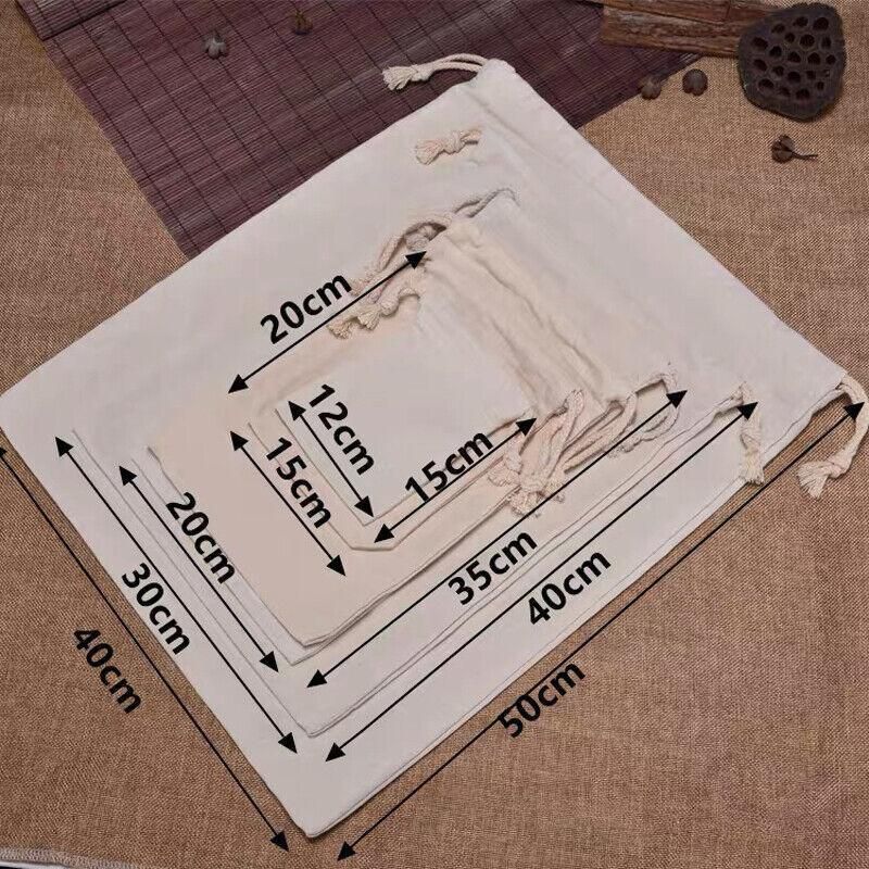 10X Canvas Cotton Drawstring Bags Linen Calico Tote Gift Storage Pouches - 25x35cm V528-9360101012991