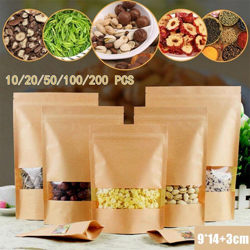 10-200x 9*14+3cm Stand Up Bag Kraft Paper Seal Packaging Window Zip Lock Pouch - 10 PCS V528-9360101014520