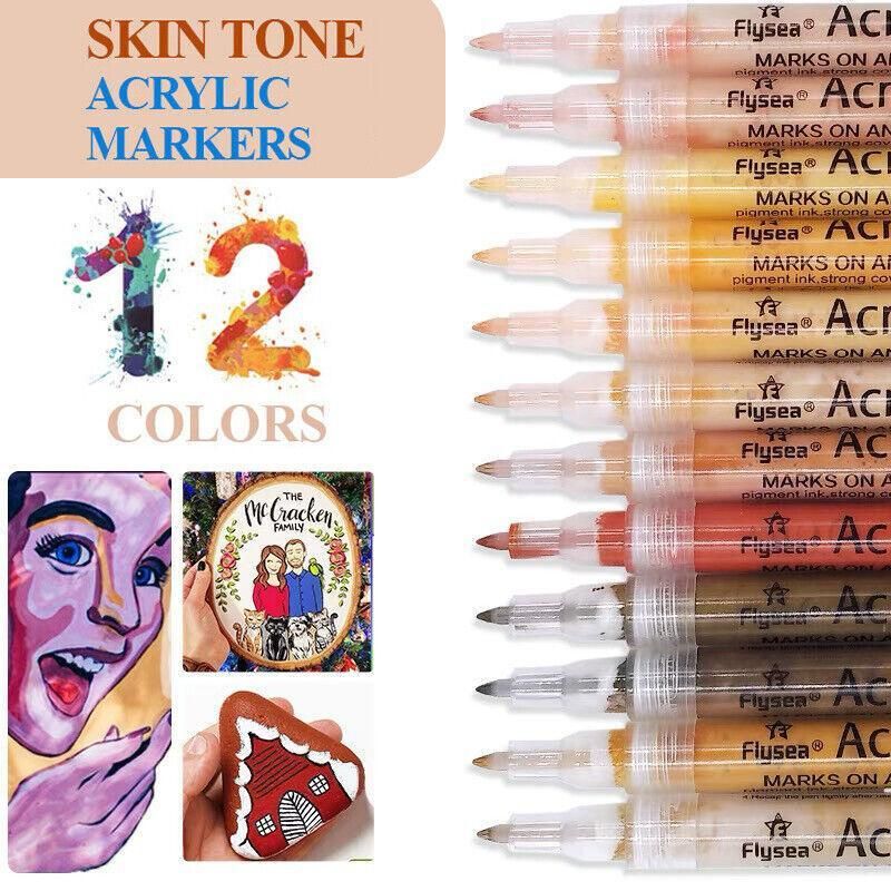 12 Colours Acrylic Paint Pens Markers Skin Tone V528-9360101017637