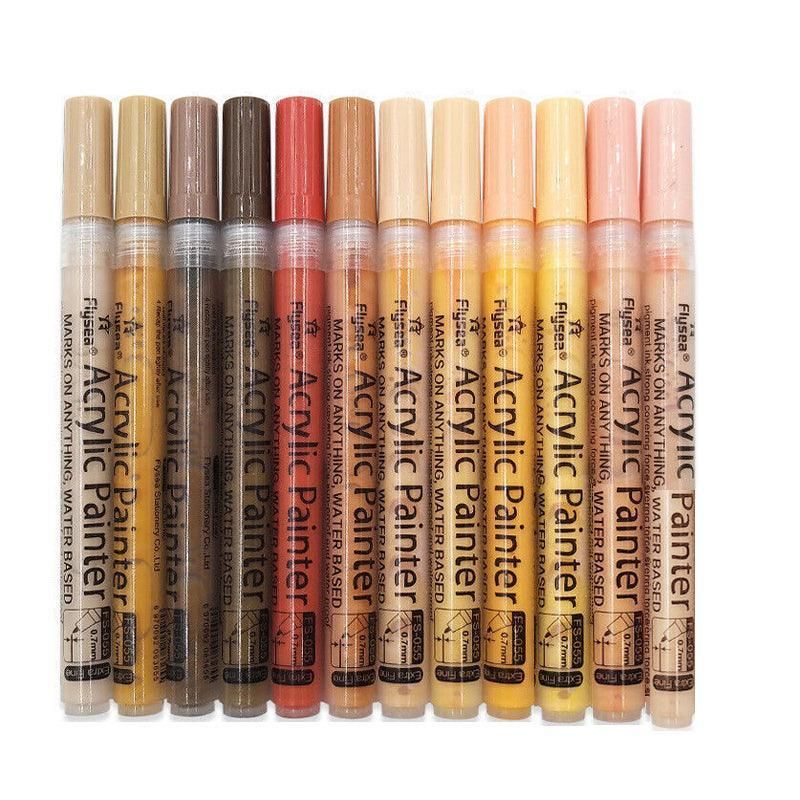 12 Colours Acrylic Paint Pens Markers Skin Tone V528-9360101017637