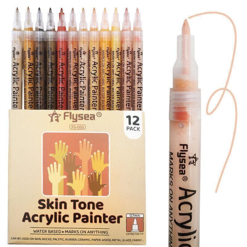 12 Colours Acrylic Paint Pens Markers Skin Tone V528-9360101017637