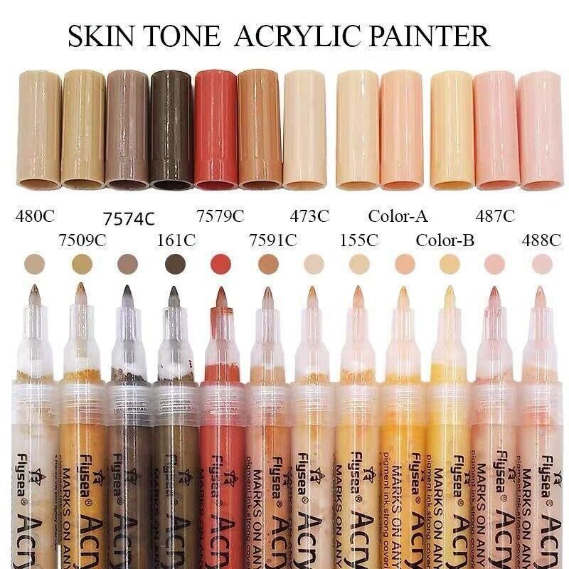 12 Colours Acrylic Paint Pens Markers Skin Tone V528-9360101017637