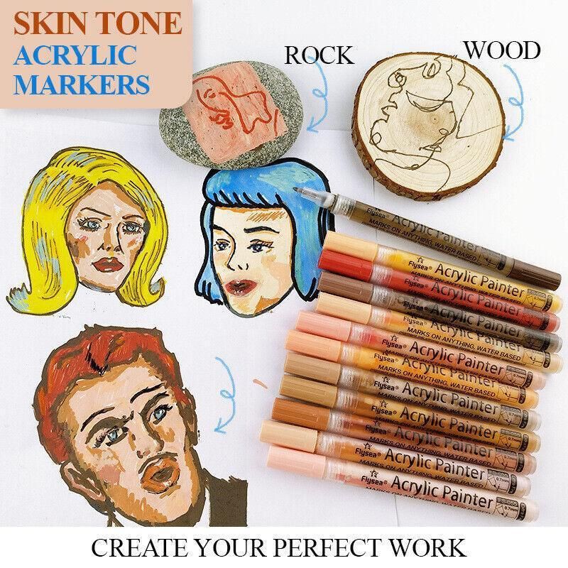 12 Colours Acrylic Paint Pens Markers Skin Tone V528-9360101017637