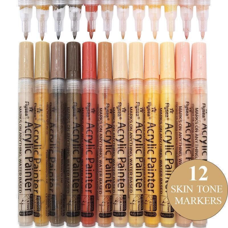 12 Colours Acrylic Paint Pens Markers Skin Tone V528-9360101017637