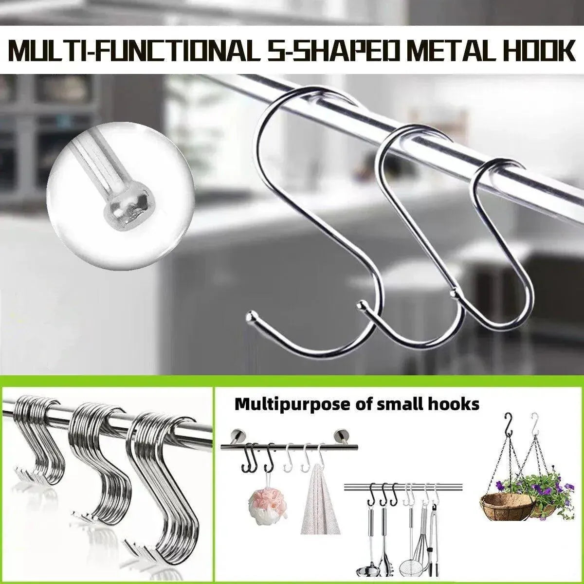 8cm Stainless Steel S Shape Hooks Kitchen Hanger Rack Clothes Hanging Plant Holders - 10PCS V528-9360101020170